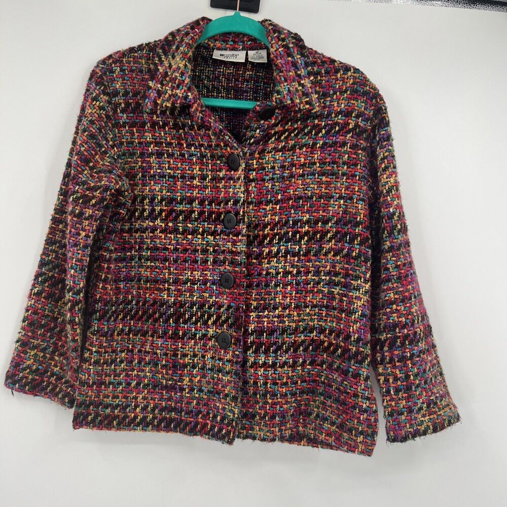 Units Petite Colorful Knit Blazer Jacket Size 4 Petite Rug Button Up